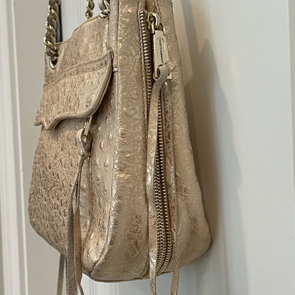 Rebecca Minkoff Ostrich Swing Bag Metallic Champagne Leather - Picture 6 of 15